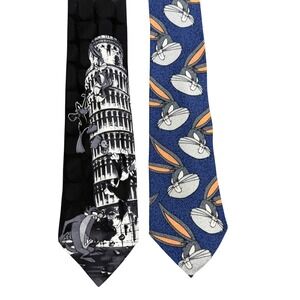 Looney Tunes Neckties 1996 Rare‎ Colorway Bugs Bunny Taz Daffy Rare Vintage Silk